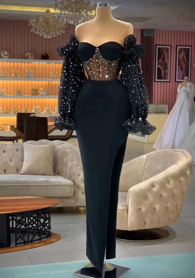 Off The Shoulder Black Evening Dresses With Long Sleeve on Luulla
