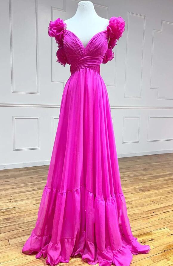 A-line Pink Ruffles Lace-up Back Prom Dress on Luulla