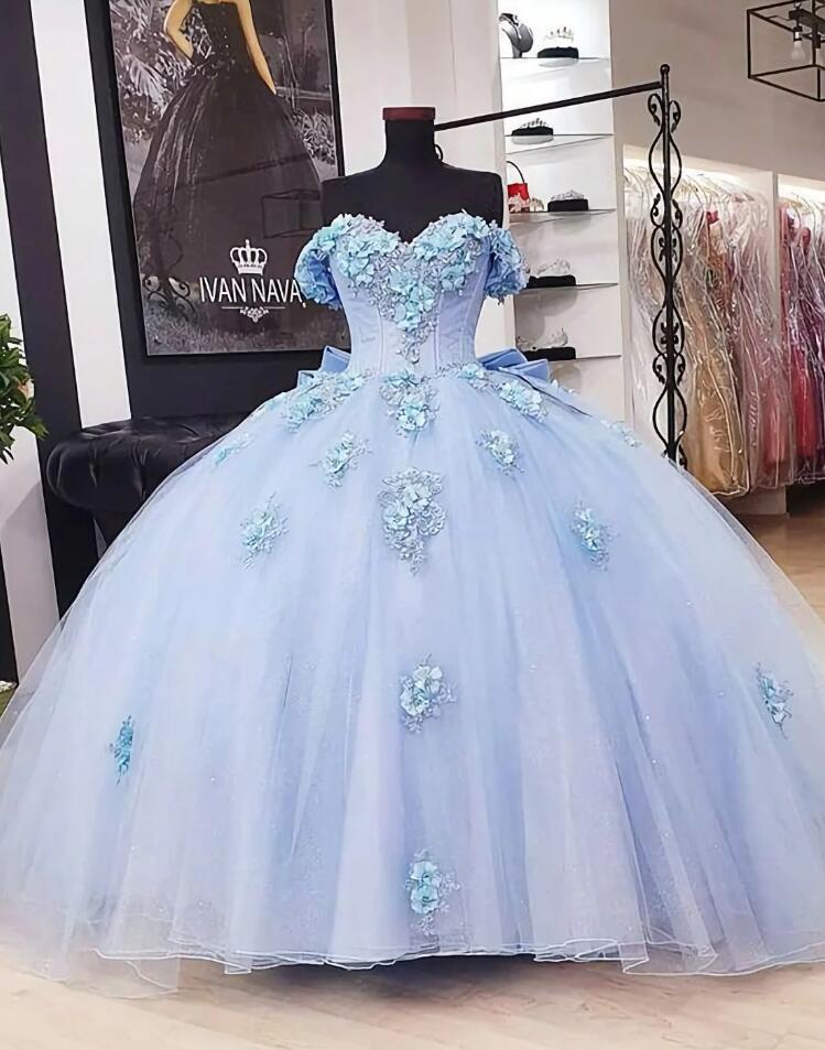 Ball Gown Sky Blue Tulle Prom Dresses on Luulla