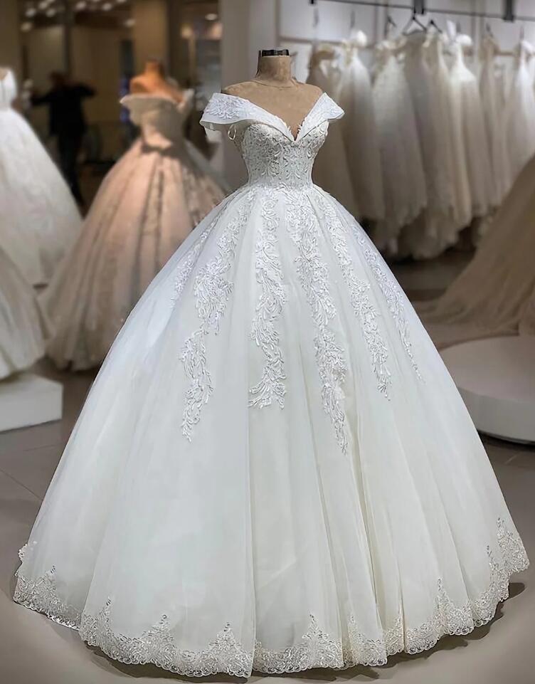 Off Shoulder Ball Gown Lace Wedding Dresses on Luulla