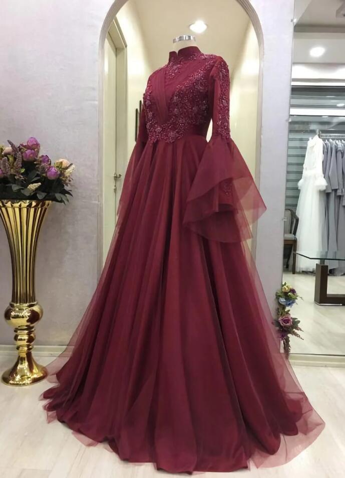 Princess Long Sleeves Party Gown Sweet 16 Formal Lace Prom Dresses on ...