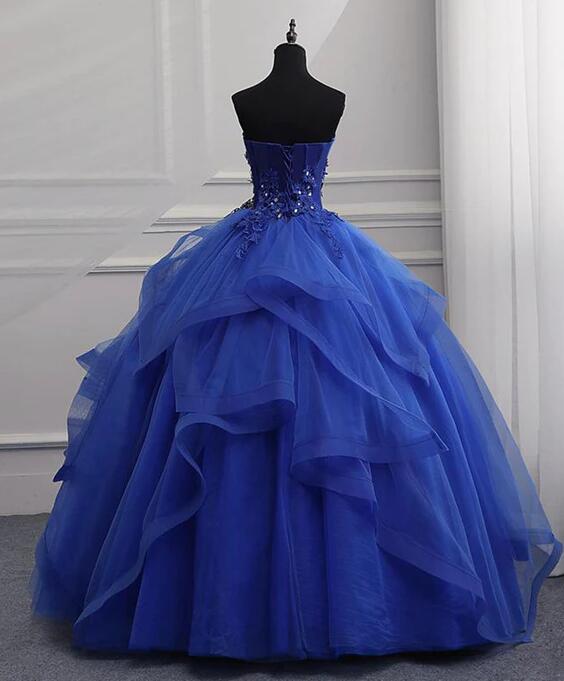 Ball Gown Blue Tulle Lace Long Formal Prom Dress on Luulla