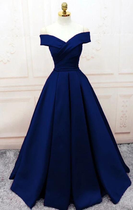 elegant black evening dresses for weddings Simple Satin Wedding Guest Dress Sweetheart Long Formal Size:Petite-12 Blue white and gold gala