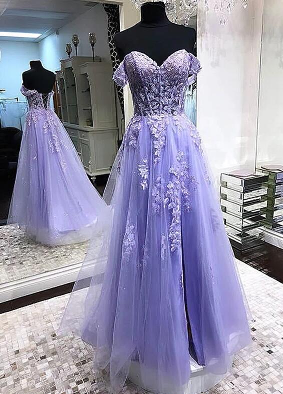 Ball Gown Off-the-Shoulder Sleeveless Floor-Length Beading Tulle Prom Dresses