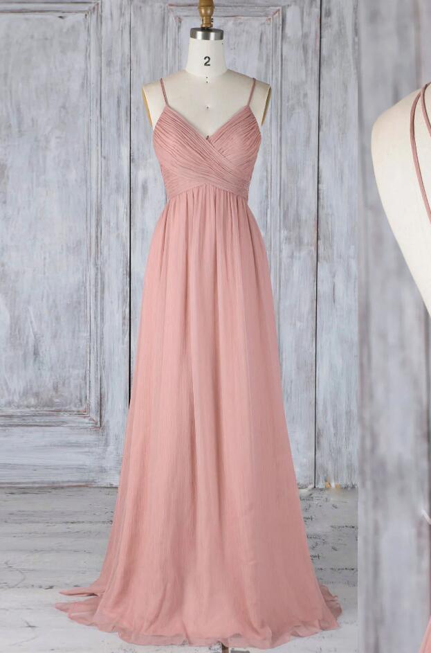 A Line Pink Chiffon Prom Dress With Lace On Luulla