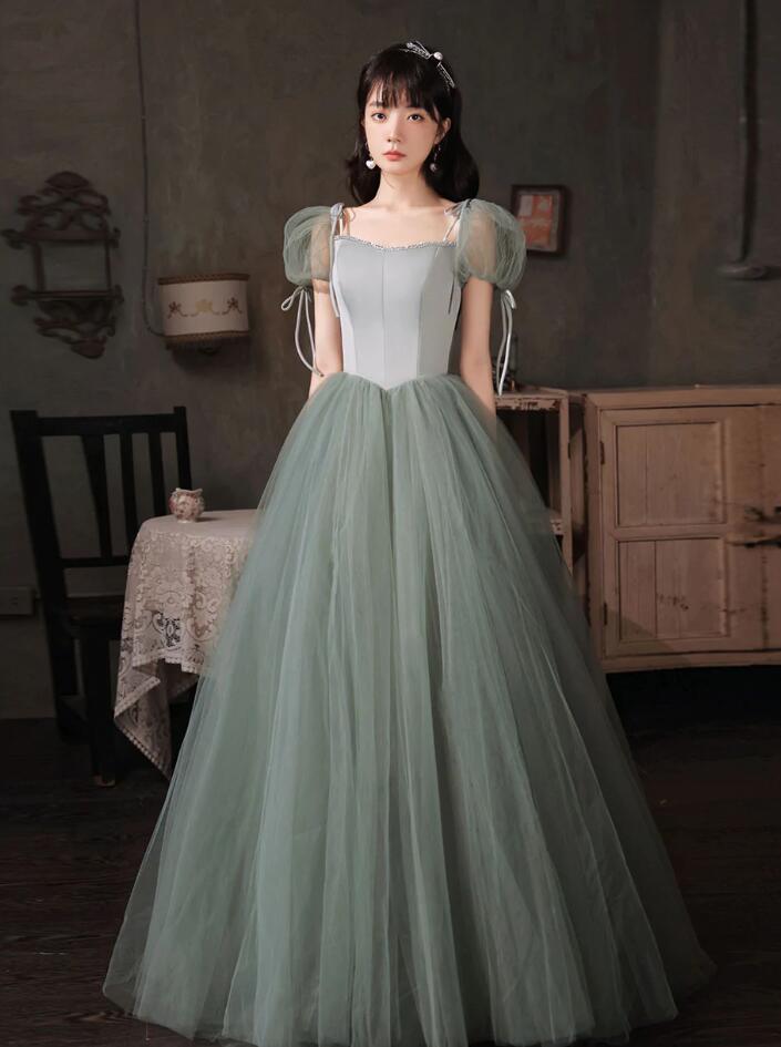 A Line Gray Green Tulle Long Prom Dress,formal Dress on Luulla