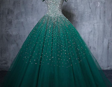 Off the Shoulder Crystal Beaded Dark green Prom Dress Quinceanera Dresses